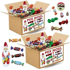 2 Assortiments de 900 gr de chocolats de Noël | Kinder, Célébrations, Papillotes Révillon, Bouchées Praliné, Sujets de Noël