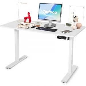 Todeco Bureau Assis Debout Électrique 120 x 60 cm, Bureau Réglable en Hauteur avec 4 Hauteurs de Mémoire, Système Anti-Collision et sécurité Enfant, Bureau