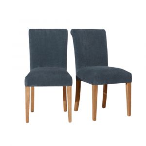 Lot de 2 chaises en hévéa et tissu bleu ardoise