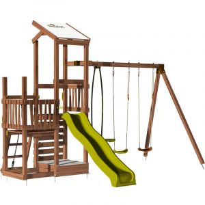 Soulet Aire de jeux 2 tours avec portique et mur d'escalade - FUNNY Swing & Climbing 120 sans optionEn Bois -Pour Particulier