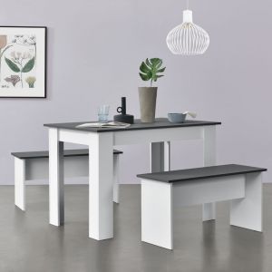 Image de Nova Lot de Table et 2 Bancs de Salle à Manger Hokksund pour 4 Personnes Blanc Gris