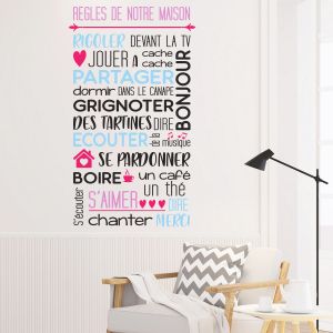 Stickers citation règles de notre maison en couleur