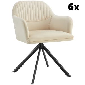 TecTake Lot 6 chaises pivotantes à 360° en velours avec rembourrage crème/noir