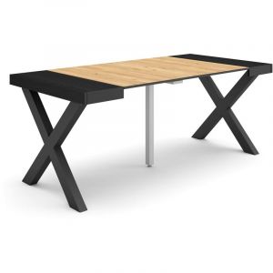 Table console extensible, 180, Pour 8 personnes, Pieds bois massif, Noir et chêne, RF2759