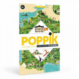 Poppik Jeu créatif Poster Pédagogique France avec 110 stickers