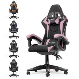 Bigzzia - Fauteuil Gamer Chaise Gaming Ergonomique - Siège Gamer avec appui-tête et oreiller lombaires - Inclinable 90 °-155 ° -Noir et Rose