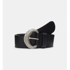 Galeries Lafayette Ceinture Big Buckle cuir Noir