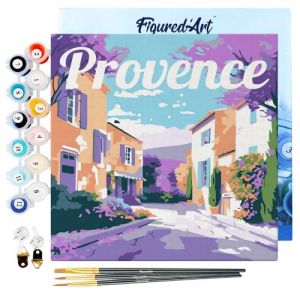 Figured'Art Mini Peinture par Numéro Adulte 20x20cm avec cadre Printemps en Provence - Petit Format Kit de Loisir Créatif DIY Numéro d'Art Complet