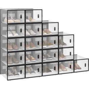 Boîte à Chaussure Lot de 18. Meuble Rangement Chaussure Transparente. Empilable. avec Couvercle Frontal. - Woltu