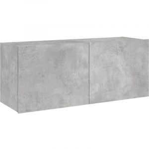 VidaXL Meuble TV mural avec lumières LED gris béton 100x35x41 cm