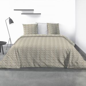 Atelier Du Coton - Housse de couette 260x240 Carmel + 2 taies microfibre