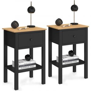 Idmarket Lot de 2 tables de chevet achille 1 tiroir et 1 tablette noir et bois