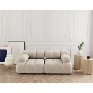 Canapé modulable 2 places en velours texturé beige