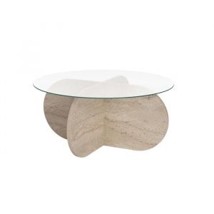 Calicosy Table basse avec pieds croisés et plateau en verre trempé D75 cm - AERIS