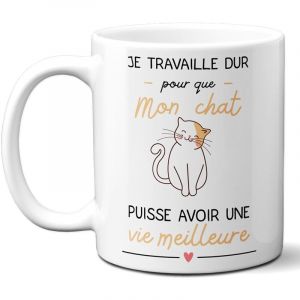 Mug Je travaille pour mon Chat - Mug céramique blanc - Design humoristique - 33 cl imprimé en France