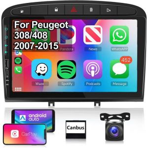 9 [2+64Go]pour Peugeot 308/408/SW 2008-2015 - CarPlay/Android Auto Sans FilGPS WiFiBTFM/RDSUSBcaméramicro