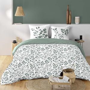 Douceur d'Int&eacute;rieur, Parure de Lit 3 Pi&egrave;ces (240 x 220 cm) Maiwen Sauge, 100% Coton