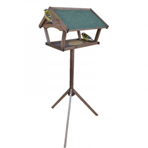 Relaxdays Mangeoire pour oiseaux sur pied, 137 cm, toit imperm&eacute;able, jardin et balcon, bois de sapin, marron