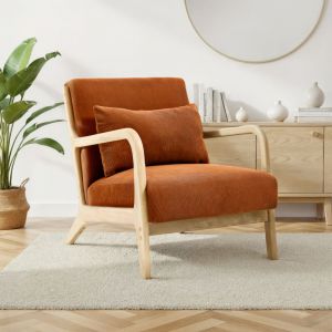 Fauteuil scandinave vintage MARIE velours c&ocirc;tel&eacute; terracotta