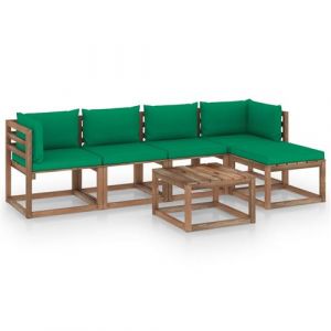 VidaXL Salon de jardin 6 pcs avec coussins vert