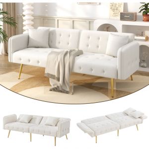 Canap&eacute;-lit convertible 2 places velours, dossier r&eacute;glable, accoudoirs 6 positions,Blanc