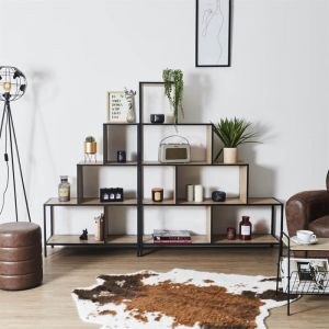 ENDIS - Lot de 2 Etagères Escalier 4 + 5 Niveaux Aspect Bois et Métal Noir - Altobuy