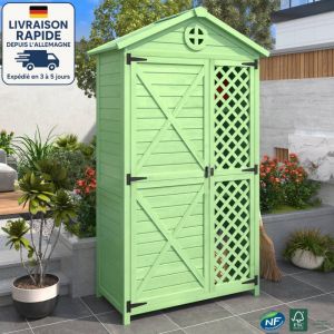 Modfu - Abri de jardin 90x56,5x175,3cm avec 2 portes, armoire à outils, convient pour jardin/terrasse, vert