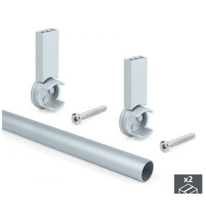 Image de Emuca Kit de 2 barres penderie en aluminium D. 28 x 950 mm et supports Keeper pour armoire finition couleur gris