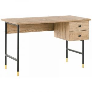 Image de Beliani Bureau effet bois clair / noir avec 2 tiroirs 120 x 60 cm ABILEN