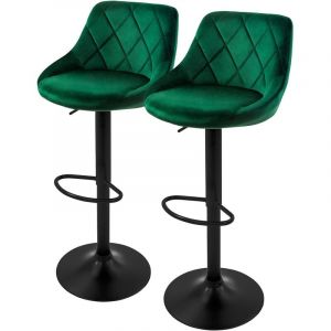 ML-Design Lot de 2 Tabourets de Bar en Velours, Vert, Chaise Rembourrée avec Dossier et Repose-Pieds, Réglable en Hauteur 62-82 cm, Pivotante à 360°,