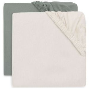 Jollein Lot de 2 Draps Housse Berceau et Cododo Jersey Sea Green & Ivory - 40-50 x 80-90 cm