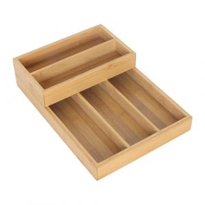 Relaxdays Organisateur de Couverts en Bambou, 2 pi&egrave;ces, 6 Compartiments, empilable, Insert pour tiroir Naturel