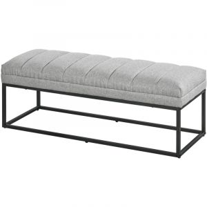 Homcom Banc bout de lit épais coussin matelassé grand confort acier noir tissu toucher lin gris clair