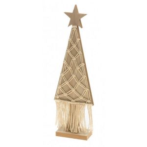 Ruedelafete Déco Sapin en bois naturel sur pied avec macramé 36cm