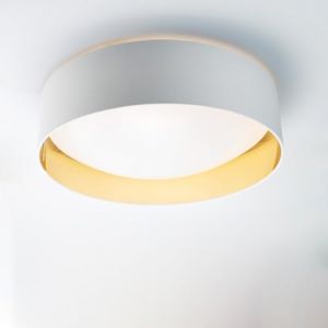 Plafonnier LED 24W avec Abat-jour en Tissu Blanc et R&eacute;flecteur Dor&eacute; Int&eacute;rieur &Oslash;40cm Lumi&egrave;re S&eacute;lectionnable (3000K-4000K-6000K)