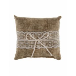 Coussin pour alliances naturel avec dentelle