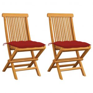 VidaXL Chaises de jardin avec coussins rouge 2 pcs Bois de teck massif