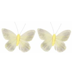 Ruedelafete Sachet de 2 Papillons 10cm sur tige, ivoire