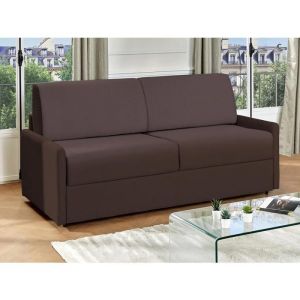 Canap&eacute; 2 places convertible express en tissu marron - Couchage 120 cm - Matelas 22 cm CALIFE