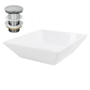 ML-Design Lavabo en Céramique, Blanc, 41x41x12 cm, Forme Anguleux, avec Garniture de