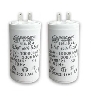 Lot de 2 &ndash; Condensateurs 5,5 &micro;F pour moteur de volet roulant ou store &ndash; Compatible SOMFY, SIMU, NICE &ndash; Cylindrique &ndash; 2 cosses Faston 2,8 mm &ndash; 450V &ndash;