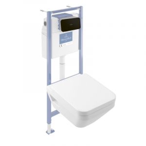 Villeroy & Boch Pack wc suspendu sans bride Architectura Twistflush [e³] rectangle + bâti-support sol et mur + plaque noir