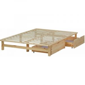 Décoshop26 Lit palette en bois massif 140x200 cm avec tiroirs de rangement et sommier à lattes LIT06220