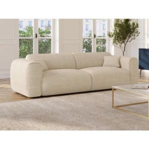 Canapé 4 places convertible express en velours côtelé beige POGNIA