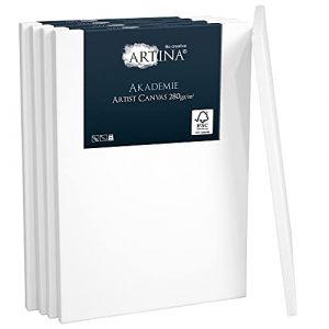 Artina Lot de 5 Toile à peindre 40x50cm 280g/m² Akademie - Apprêtée 2 fois - Châssis entoilé - Qualité fine