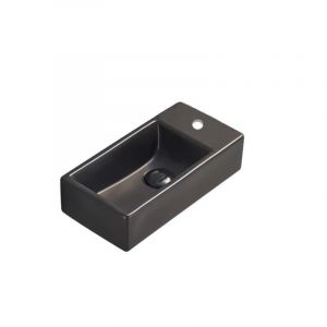 Swiss Aqua Technologies Brevis Lave-mains suspendu avec trou pour robinetterie &agrave; droite, 40,5x20,5x10,5cm, noir (SATBRE4020SRBKM)