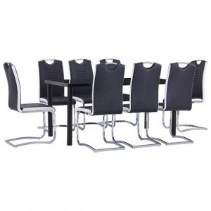 VidaXL Ensemble de Salle à Manger 9 pcs Mobilier à Dîner Table et Chaises de Repas Meubles de Cuisine Maison Restaurant Similicuir Noir