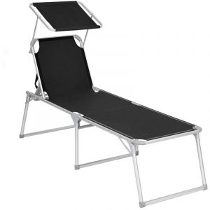 Chaise longue bain de soleil transat de relaxation grand modele 65 x 200 x 48 cm charge 150 kg avec dossier et parasol inclinables pliable pour balcon