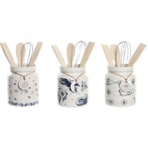 Pot À Ustensiles De Cuisine - Dkd Home Decor - Estándar - Métal Et Bois Mdf - Bleu Et Blanc