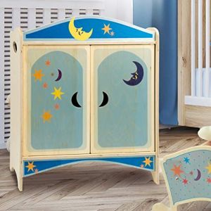 Dida - Garde-Robe de poupée en Bois avec des cintres - décoration: Lune